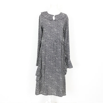 Vintage Black and White Floral Long-Sleeve Dress, Size 6