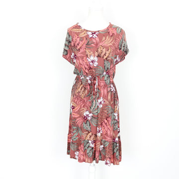 Pink Palm-Print Mini Dress, Size S