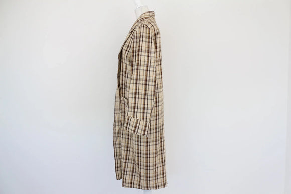 Cream Brown & Yellow Check Tailored Coat | Size L | Pre-Loved