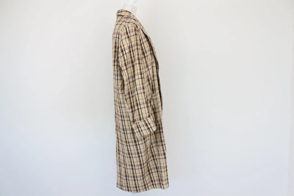 Cream Brown & Yellow Check Tailored Coat | Size L | Pre-Loved