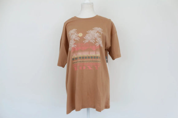Roxy Brown Palm Tree Print T-Shirt | Size XS | Pre-Loved