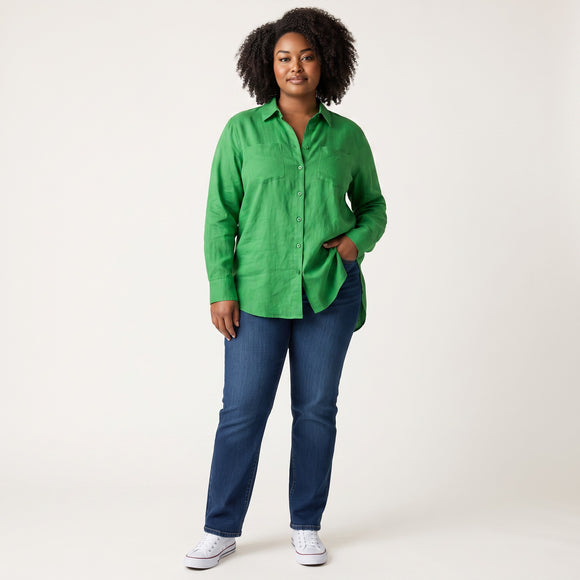 Green 100% Cotton Long-Sleeve Shirt | Sizes 30–44 | Brand New