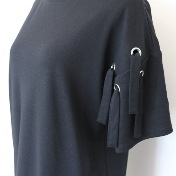 Woolworths Black T-Shirt Dress with Accent Sleeves, Size S