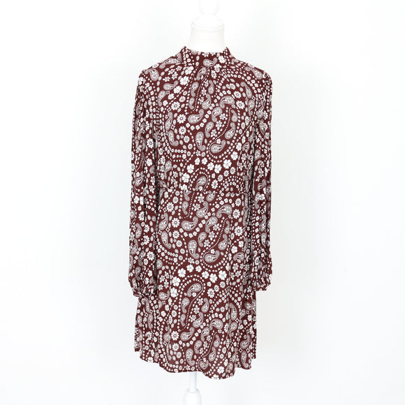 Mango Brown and White Floral Mini Dress, Size M