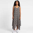 Black Floral Midi Dress with Purple Velvet Belt | Size M | Pre-Loved-2