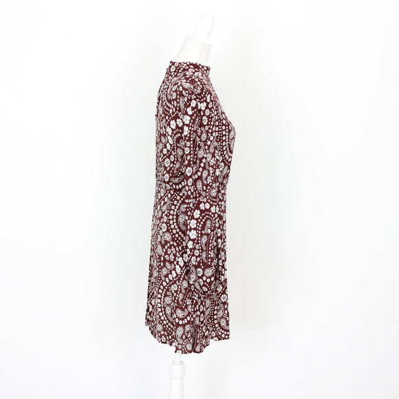 Mango Brown and White Floral Mini Dress, Size M