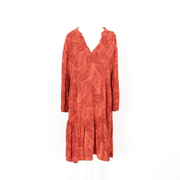 Maroon and Orange Palm-Leaf Dress, Size 14