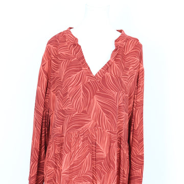 Maroon and Orange Palm-Leaf Dress, Size 14 - 0