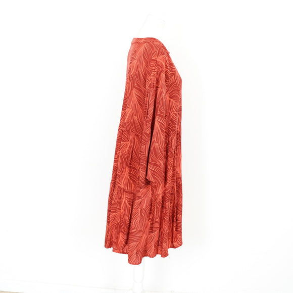 Maroon and Orange Palm-Leaf Dress, Size 14