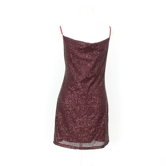 Maroon Sequin Mini Dress with Straps | Size L
