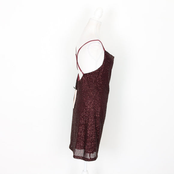Maroon Sequin Mini Dress with Straps | Size L