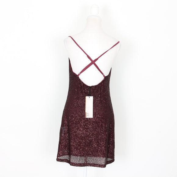 Maroon Sequin Mini Dress with Straps | Size L