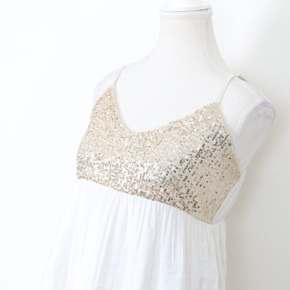 White Embroidered Dress with Gold Sequins | Size S