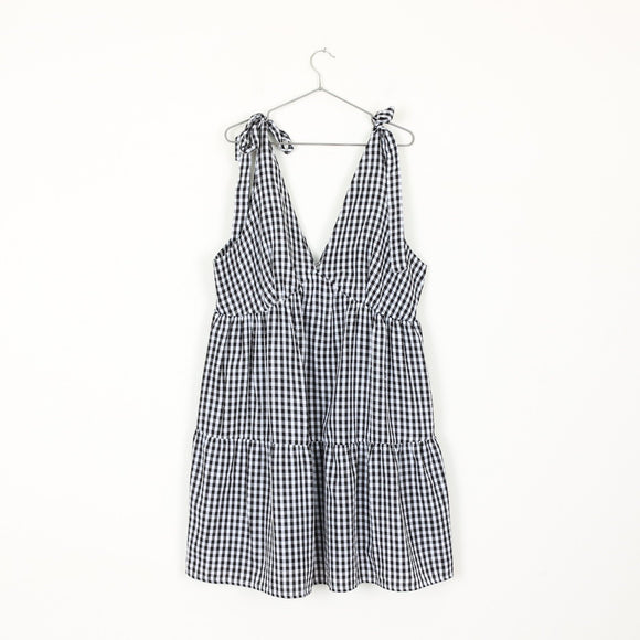 Black & White Gingham Dress with Tie-Up Straps | Size 2XL