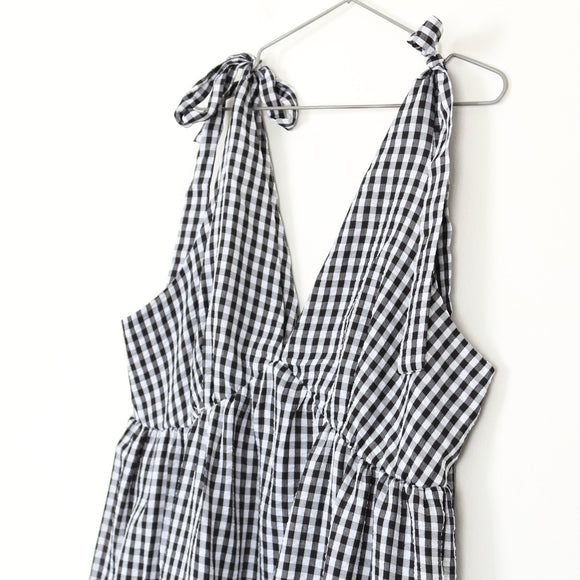 Black & White Gingham Dress with Tie-Up Straps | Size 2XL
