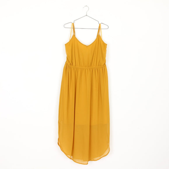 Mustard Chiffon Maxi Dress | Size 40