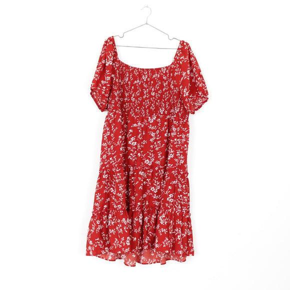 Red & White Floral Summer Dress | Size XL