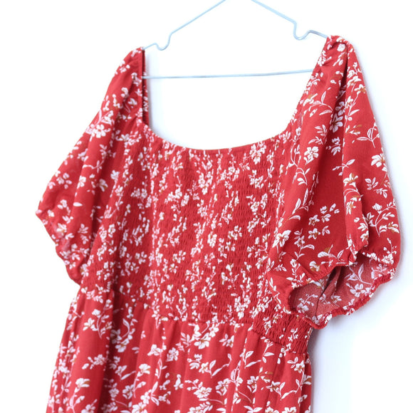 Red & White Floral Summer Dress | Size XL