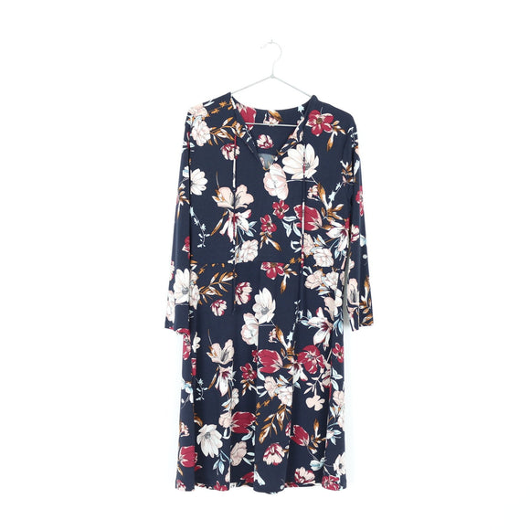 Navy Blue Floral Dress | Size L