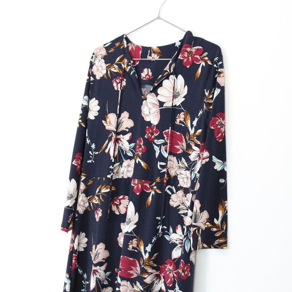 Navy Blue Floral Dress | Size L