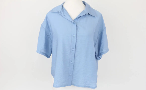 Exact Dusty Blue Cropped Short-Sleeve Shirt | Size 10 | Brand New