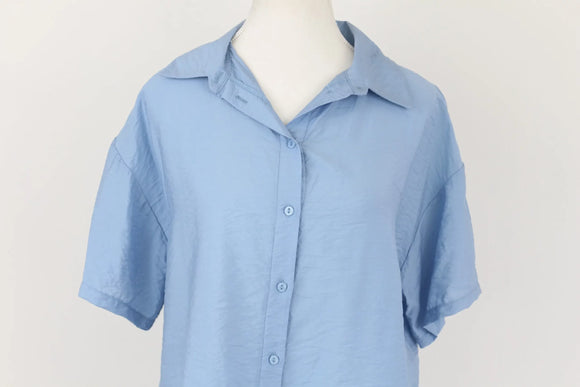 Exact Dusty Blue Cropped Short-Sleeve Shirt | Size 10 | Brand New