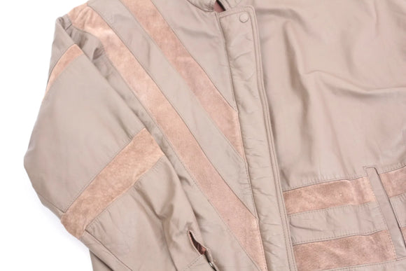 Brown Genuine Leather & Suede Bomber Jacket | Size 14 | Pre-Loved