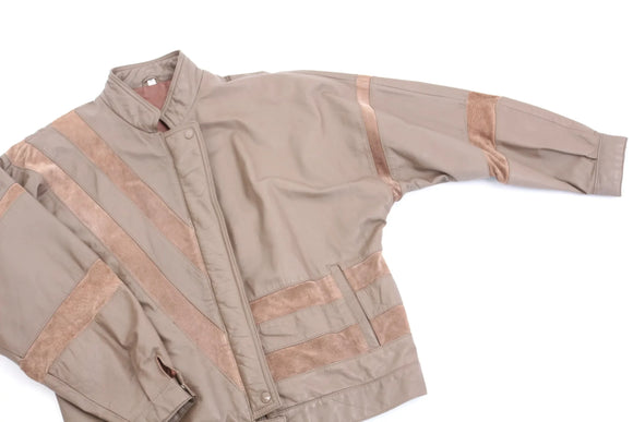 Brown Genuine Leather & Suede Bomber Jacket | Size 14 | Pre-Loved