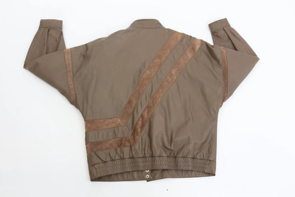 Brown Genuine Leather & Suede Bomber Jacket | Size 14 | Pre-Loved