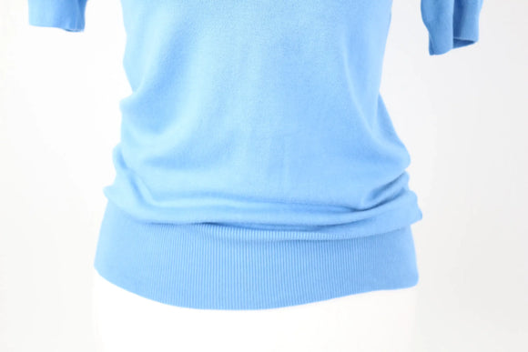 Zara Bright Blue Knitted Short-Sleeve Blouse | Silver Buttons | Size S | Pre-Loved