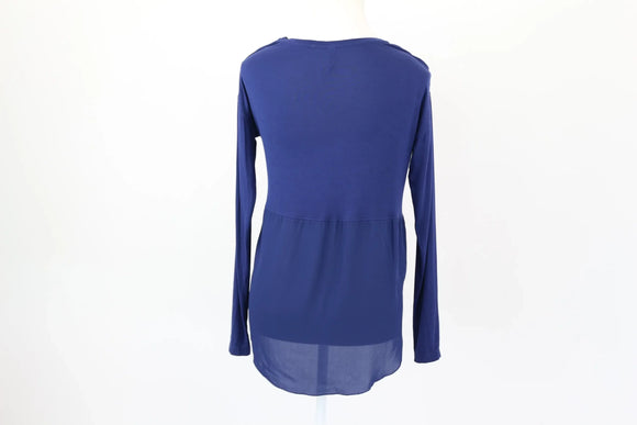 Midnight Blue Long-Sleeve V-Neck Top | Size XS | Pre-Loved