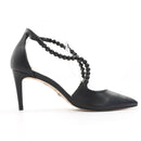 Cecconello Black Leather Pointed-Toe Heels with Bead Accents - Size 38-1
