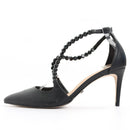 Cecconello Black Leather Pointed-Toe Heels with Bead Accents - Size 38-2