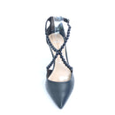 Cecconello Black Leather Pointed-Toe Heels with Bead Accents - Size 38-3