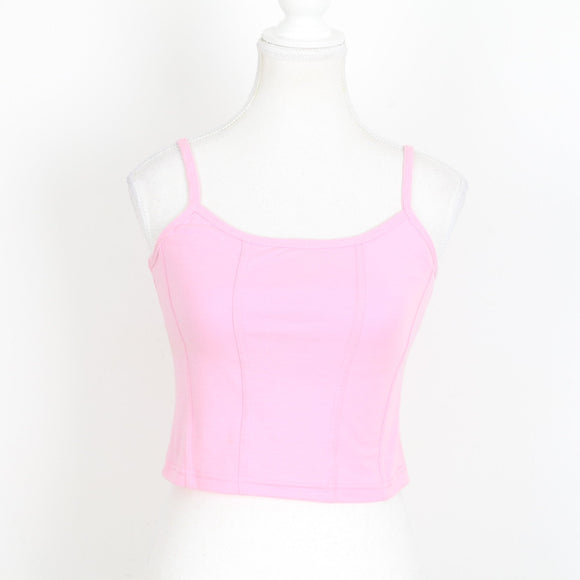 Pink Ribbed Strappy Cropped Cami Top | Size M | Pre-Loved