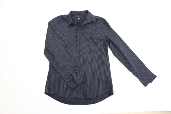 H&M Navy Open Polka Dot Shirt | Size L | Pre-Loved
