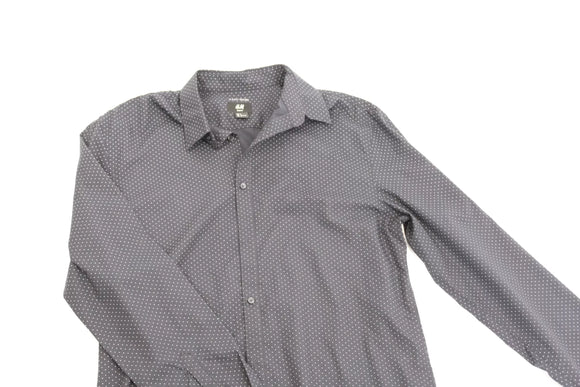 H&M Navy Open Polka Dot Shirt | Size L | Pre-Loved