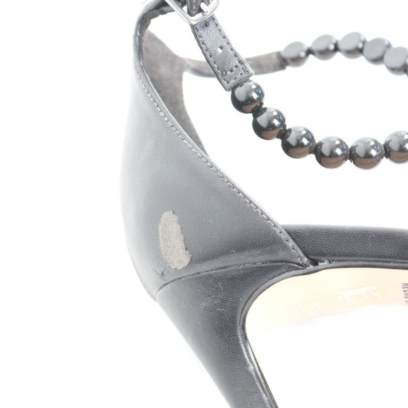 Cecconello Black Leather Pointed-Toe Heels with Bead Accents - Size 38