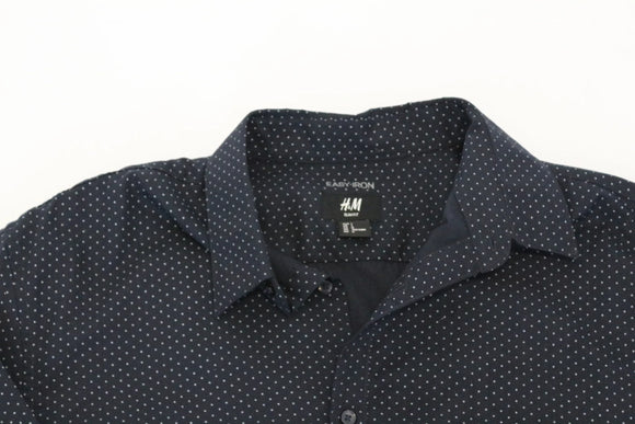 H&M Navy Open Polka Dot Shirt | Size L | Pre-Loved