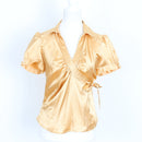 Catherine Moore Butter Yellow Satin Wrap Blouse – Puff Sleeve | Size 34 | Pre-Loved-1