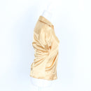 Catherine Moore Butter Yellow Satin Wrap Blouse – Puff Sleeve | Size 34 | Pre-Loved-3