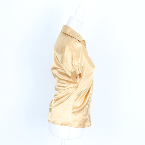 Catherine Moore Butter Yellow Satin Wrap Blouse – Puff Sleeve | Size 34 | Pre-Loved