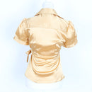 Catherine Moore Butter Yellow Satin Wrap Blouse – Puff Sleeve | Size 34 | Pre-Loved-4