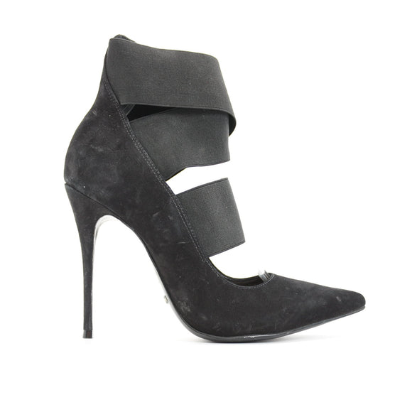 Schultz Black Suede Pointed-Toe Heels with Elastic Accents - Size 39