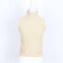Beige Sleeveless Ruched Poloneck Top | Size S | Pre-Loved-1