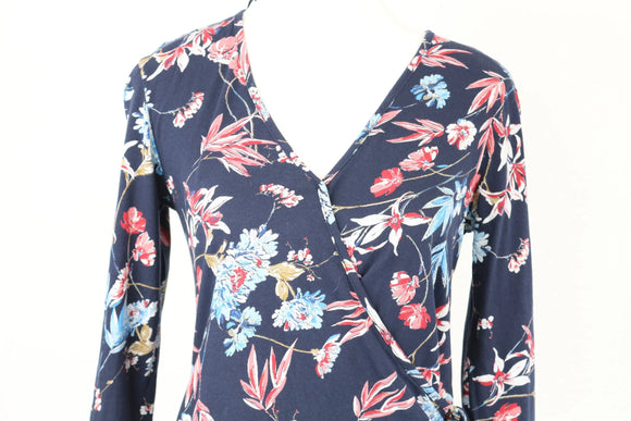 Woolworths Navy Floral Wrap Top | Size S | Pre-Loved