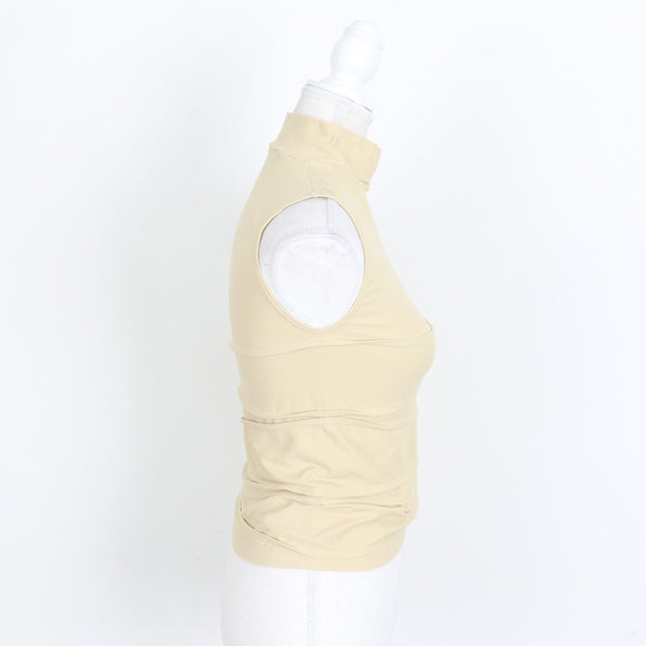 Beige Sleeveless Ruched Poloneck Top | Size S | Pre-Loved