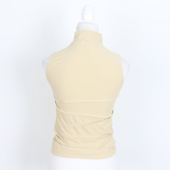 Beige Sleeveless Ruched Poloneck Top | Size S | Pre-Loved
