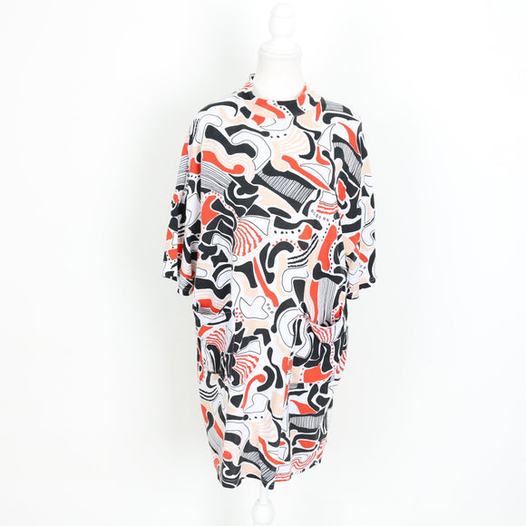 Monki Abstract Print T-Shirt Dress – Black, White & Red | Size XS | Pre-Loved