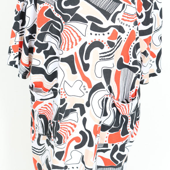 Monki Abstract Print T-Shirt Dress – Black, White & Red | Size XS | Pre-Loved